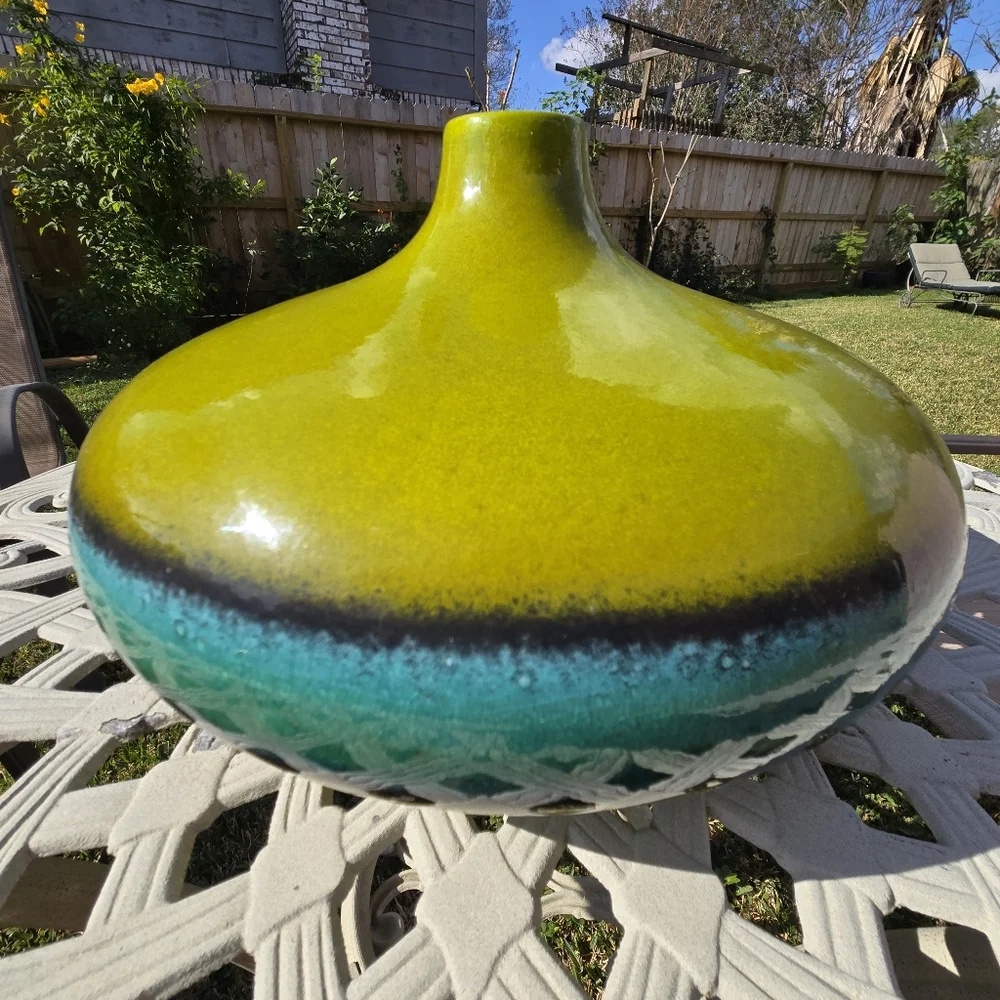 Crate & Barrel Green Blue Wide Vase 13